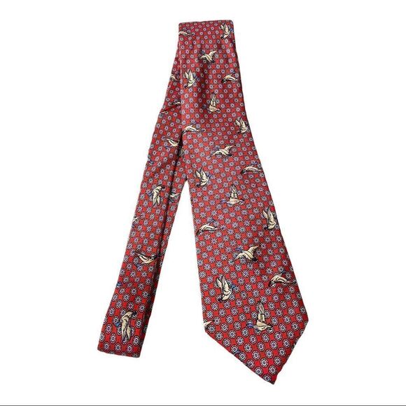 Vintage Chaps Ralph Lauren Red Silk Neck Tie Geese - Picture 2 of 4